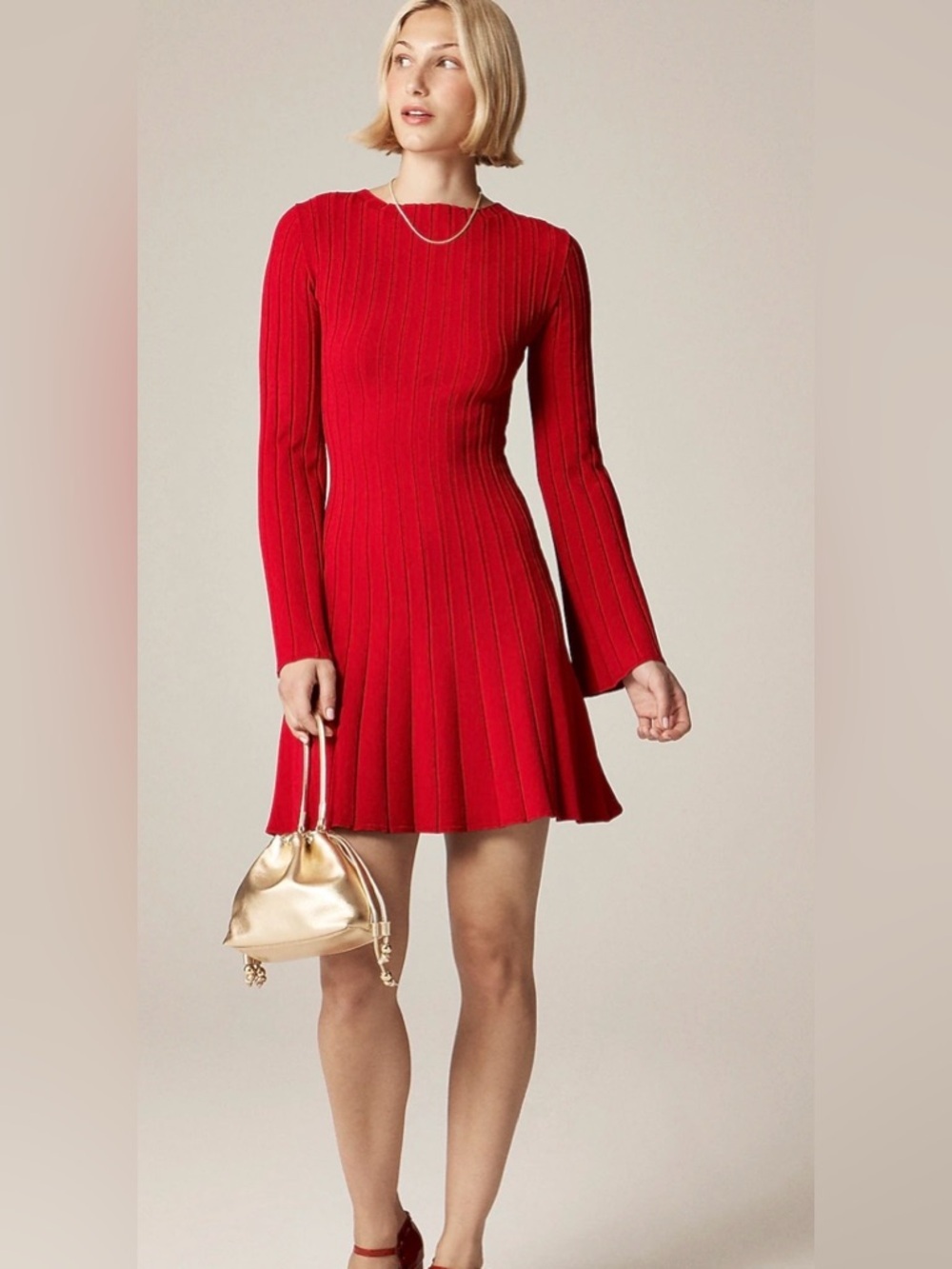 NWT J. Crew Red Ribbed Long-Sleeve Sweater Dress S